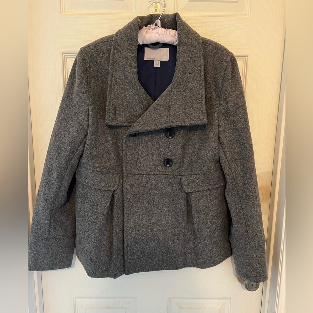 Old Navy Grey Pea Coat L like new!